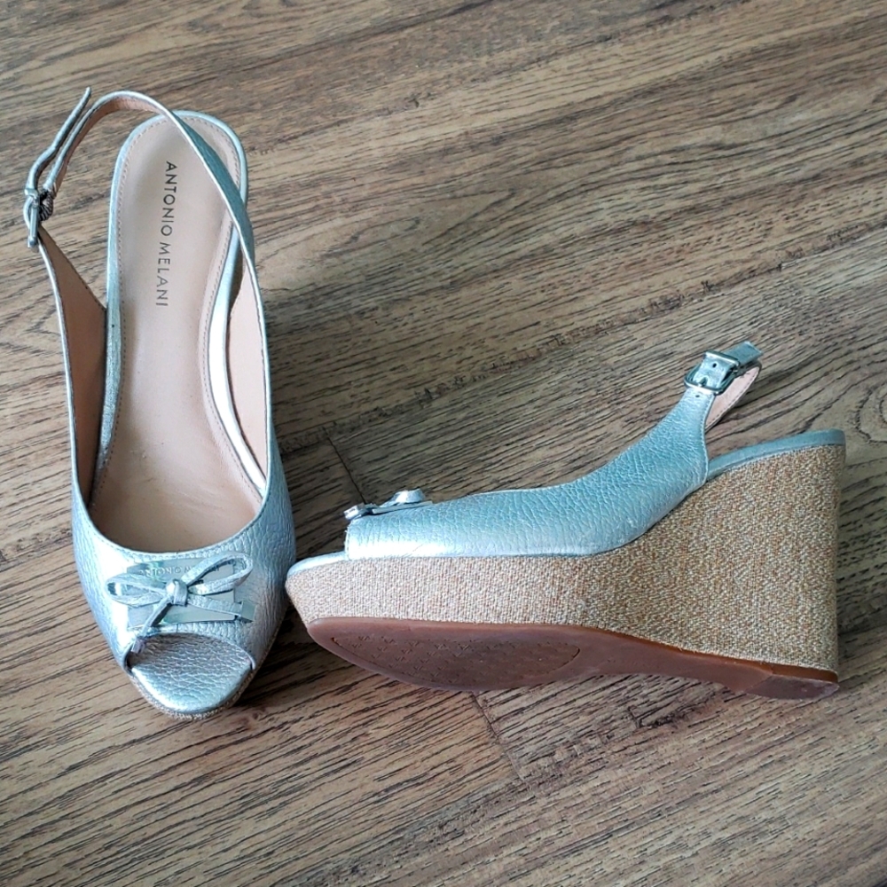 Antonio Melani Silver Wedge Sandals